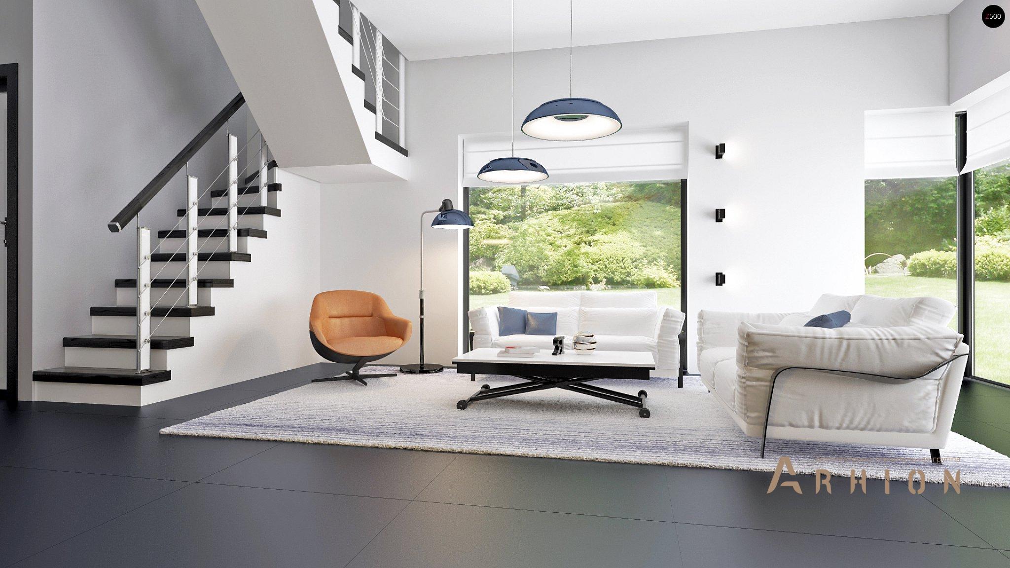 7. Проект двухэтажного дома в стиле хай-тек с плоской кровлей , Zx63 A, площадью - 131 кв c терассой, гаражом